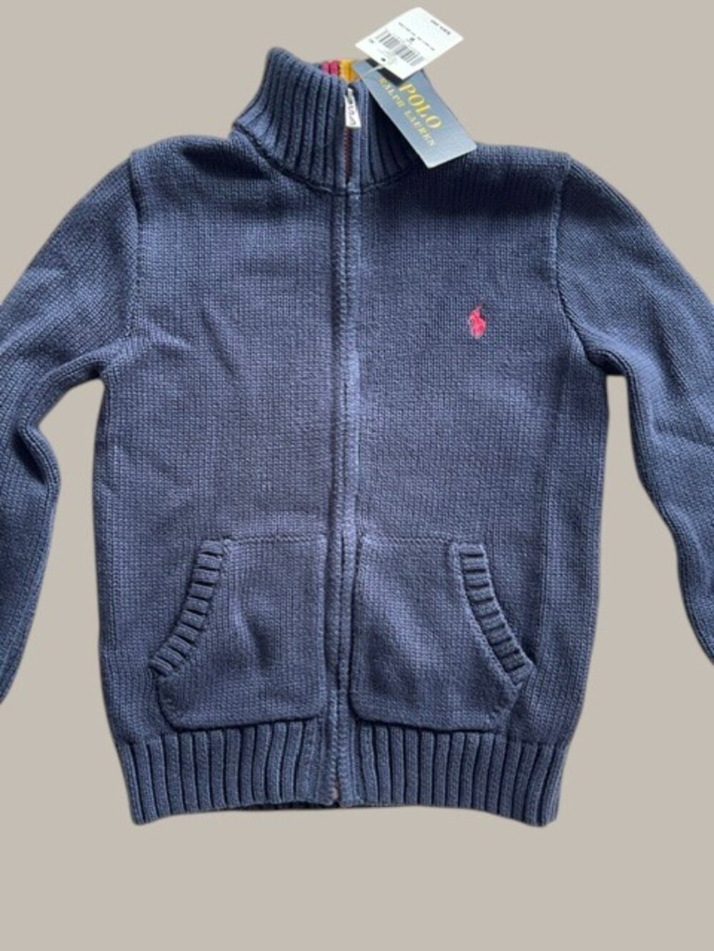 NWT Polo Ralph Lauren Boys Blue Cotton Full Zip Knit Sweater Size 6